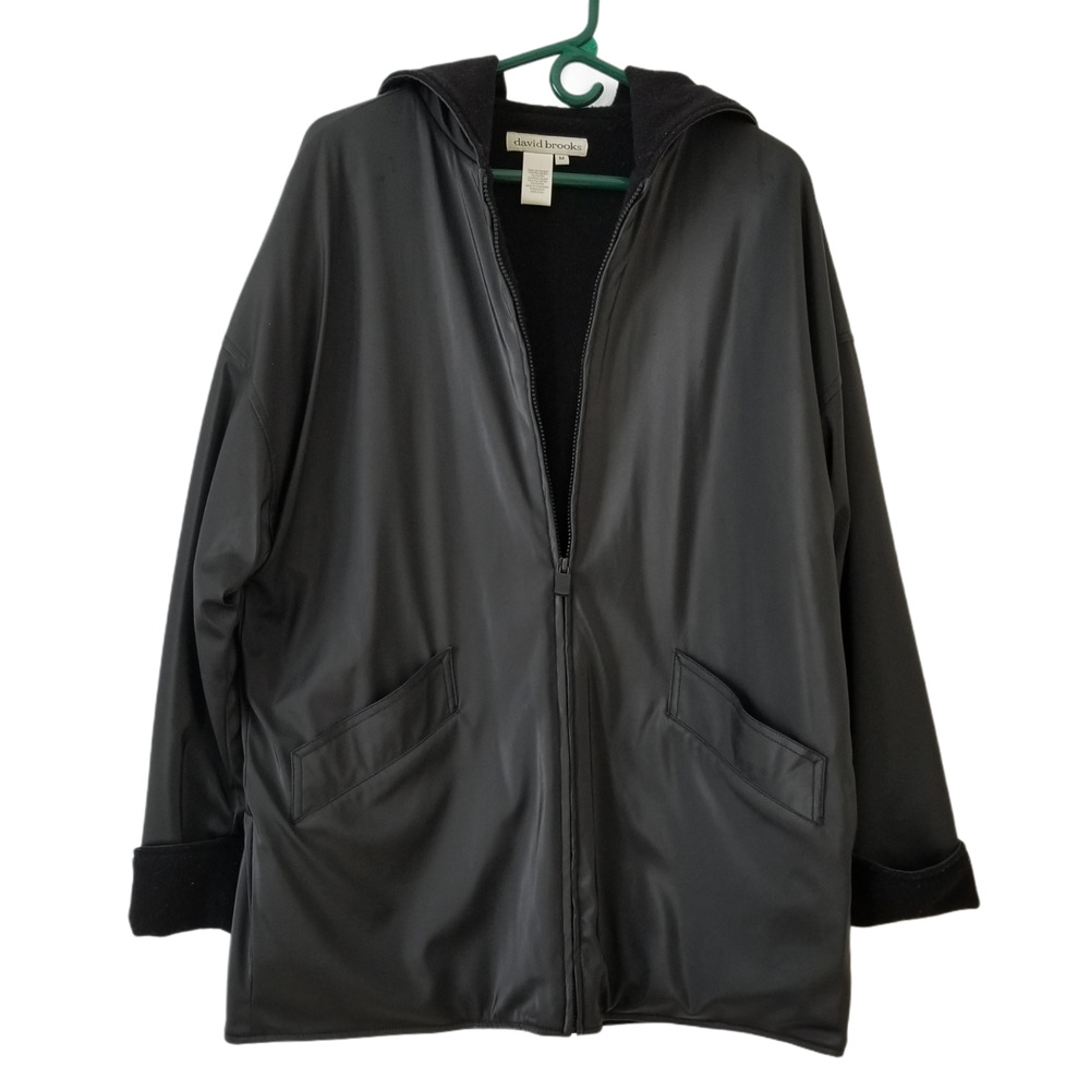 David brooks men's Black coat hooded, Inside Fleece - Size M